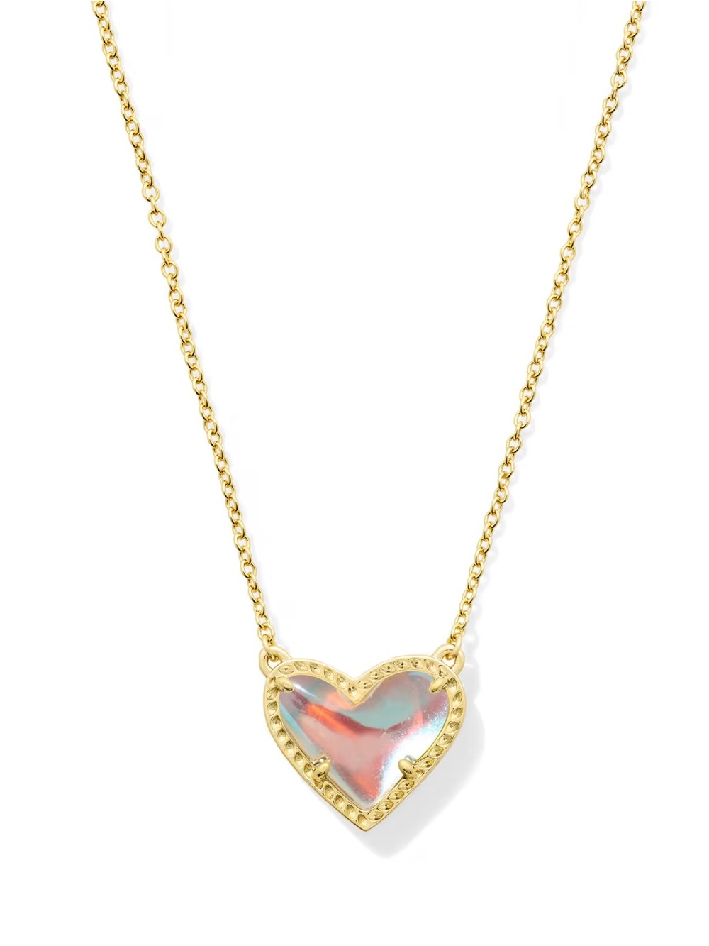 Kendra Scott Gold Heart Necklace with Iridescent Pink-Blue Inlay
